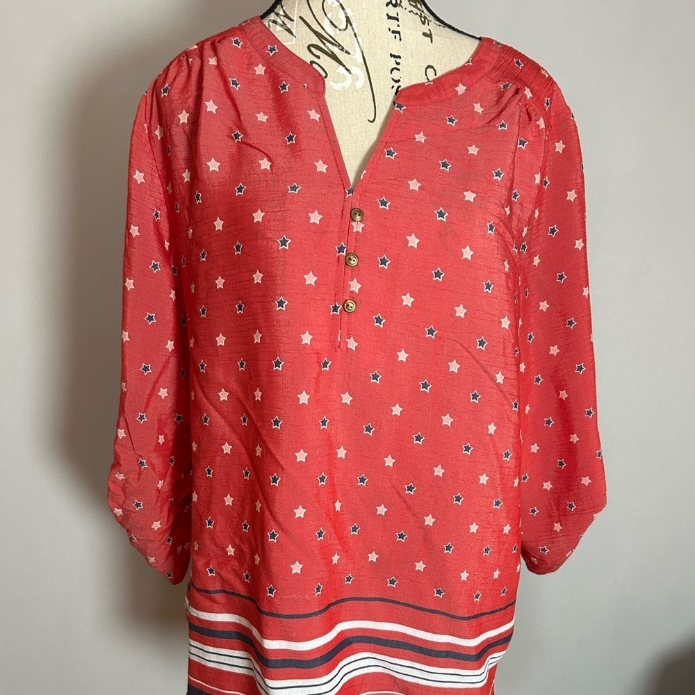 Kim Rogers Red Star Print Blouse Large